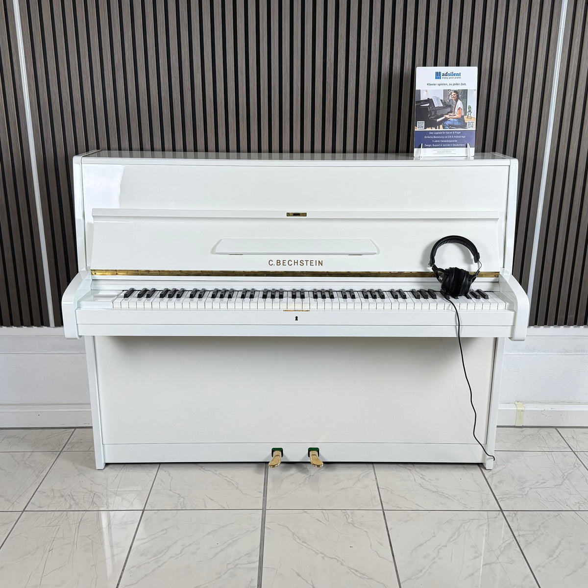 Klavier C. Bechstein 12 N - adsilent - Weiß Hochglanz