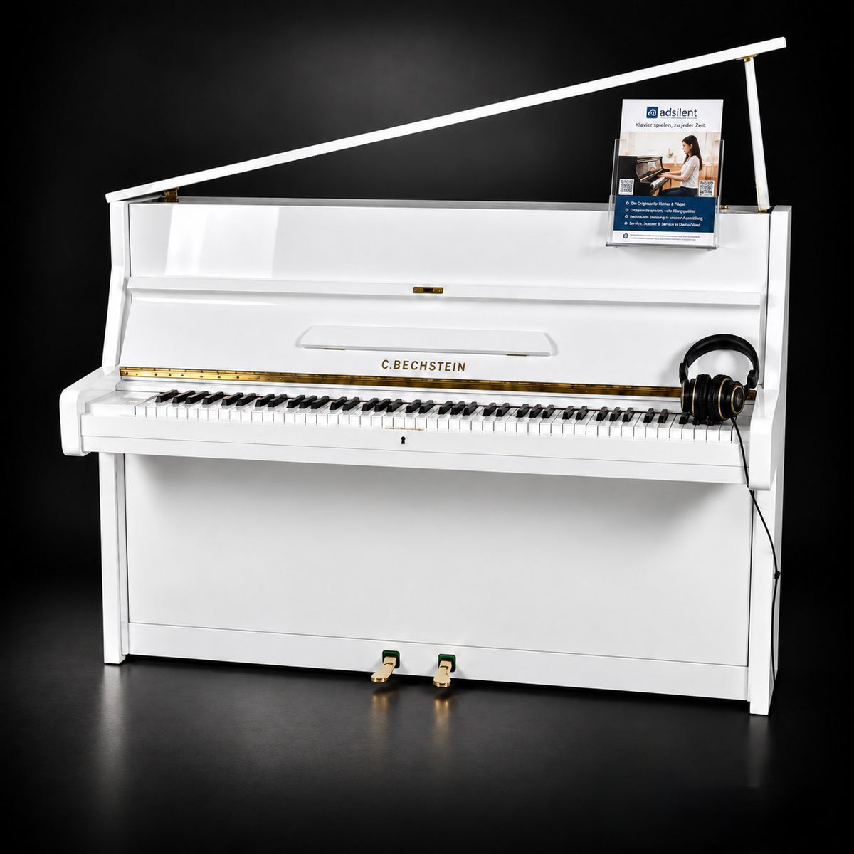 Klavier C. Bechstein 12 N  - adsilent - Weiß Hochglanz